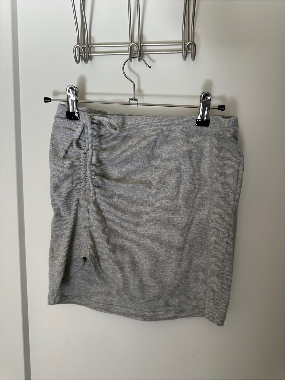 aerie Light Gray Ruched Drawstring Mini Skirt
